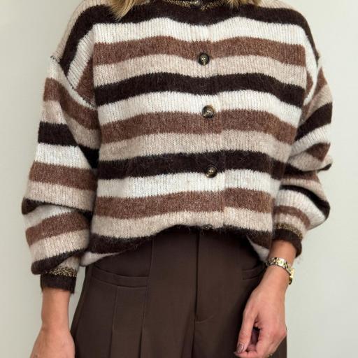 Cardigan riscas glitter choco [1]