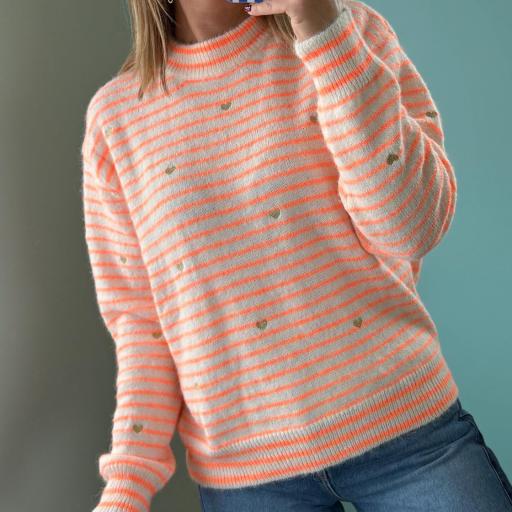 Camisola laranja corações  dourados