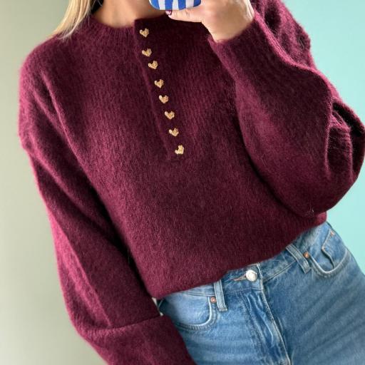 Camisola corações bordô