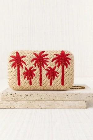 Bolso Latido rafia palmeras rojas