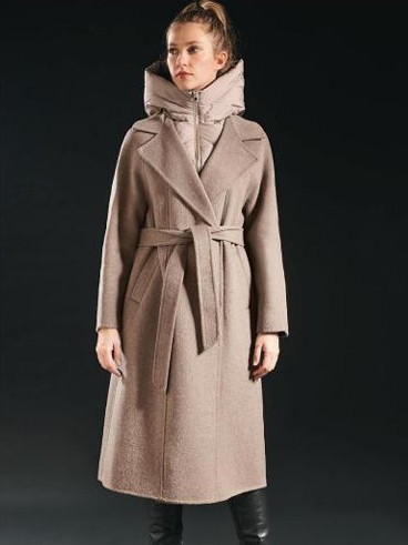 Abrigo Gus paño tostado con capucha acolchada