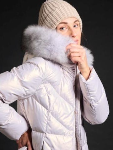 Abrigo Gus perla brillo con cuello de pelo blanco [1]