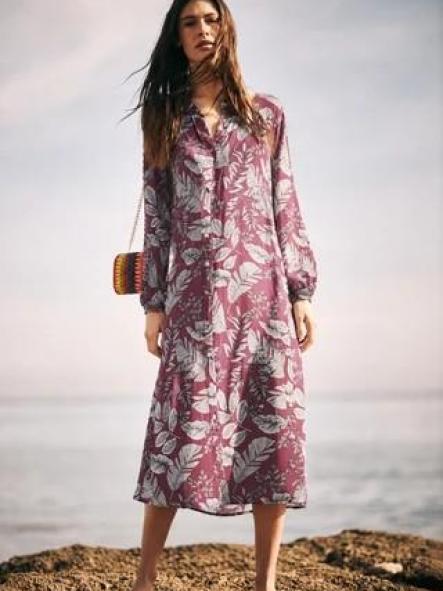 Vestido camisero hojas burdeos
