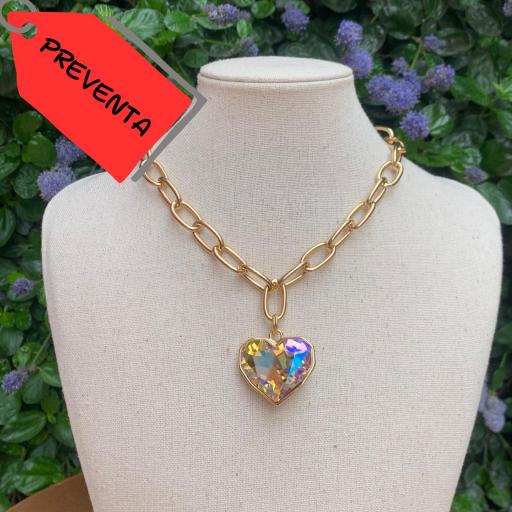 *PREVENTA Collar cadena de acero corazón irisado