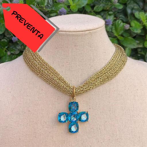 *PREVENTA Collar choker dorado cruz pequeña redondeada azul