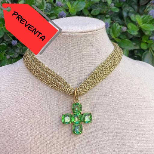 *PREVENTA Collar choker dorado cruz pequeña redondeada verde