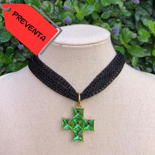 *PREVENTA Collar choker negro cruz pequeña cuadrada verde [0]