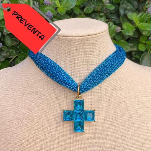 *PREVENTA Collar choker azul cruz pequeña cuadrada azul