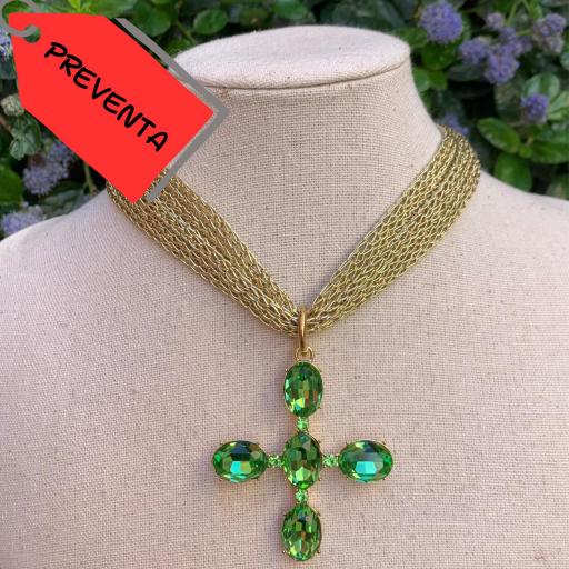 *PREVENTA Collar choker dorado cruz Mónaco redondeada verde