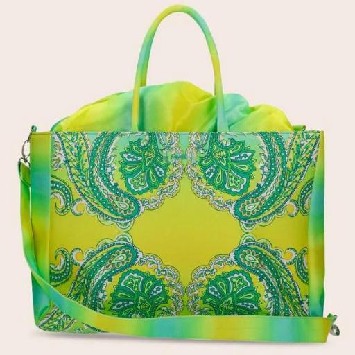 Bolso F**K estampado paisley verde y lima