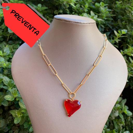 *PREVENTA Collar cadena de acero corazón rojo