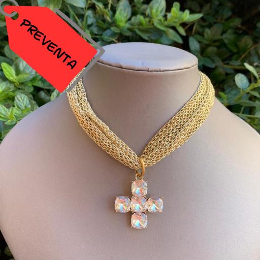 *PREVENTA Collar choker dorado cruz pequeña redondeada blanca