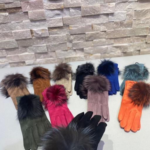 Guantes de ante marrón con pompón natural [1]
