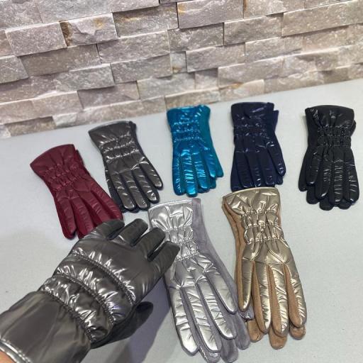 Guantes mix acolchado y ante rosa metalizado [1]