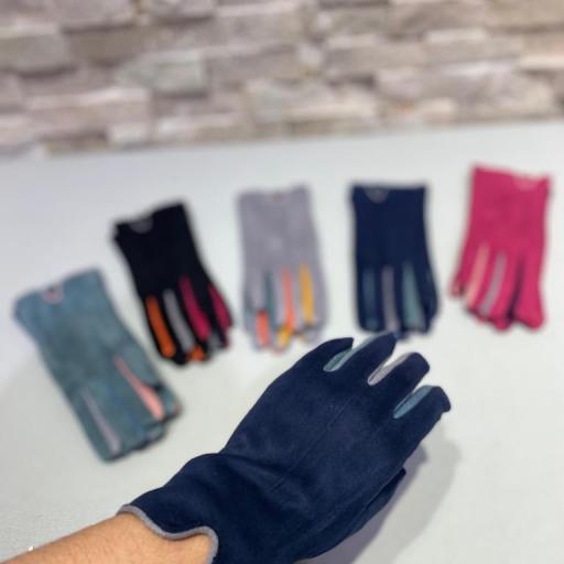 Guantes de ante rosa con ribetes de color [2]