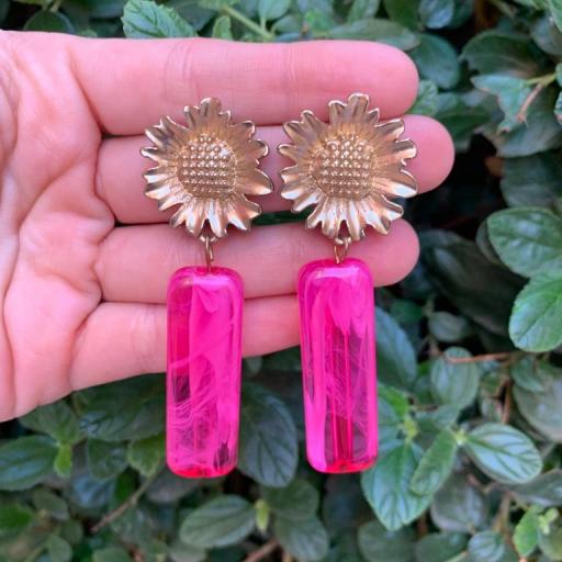 Pendientes de girasoles dorados con cristal rosa flúor Made in Mare