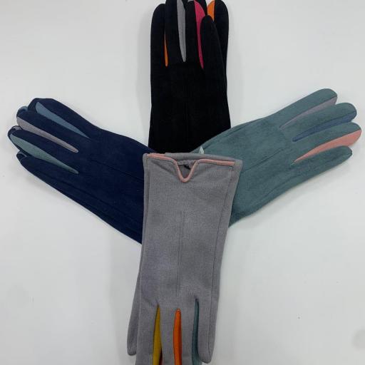 Guantes de ante rosa con ribetes de color [1]