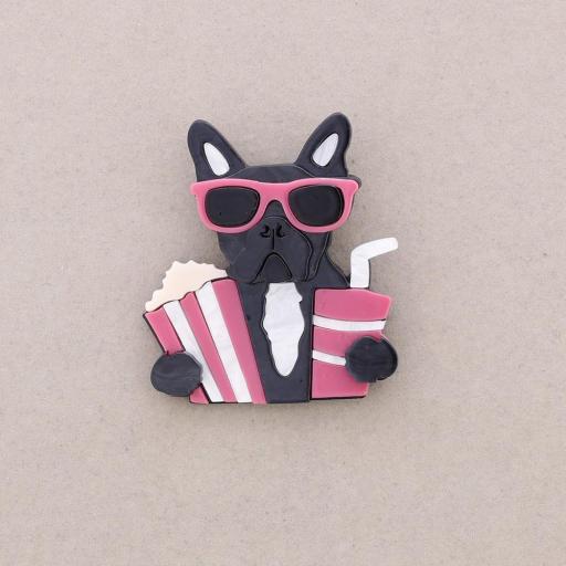 Broche perro resina palomitas rosa