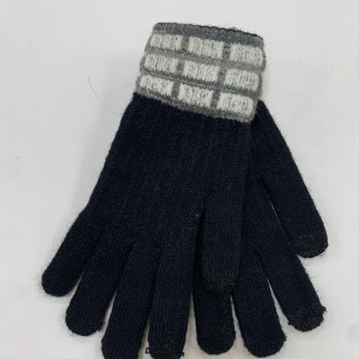 Guantes de punto negro con puño de cuadros grises [0]