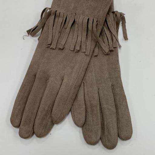 Guantes de ante marrón topo con flecos [0]