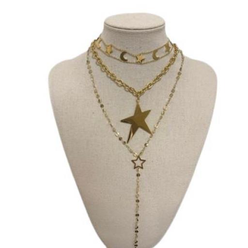 Collar de acero estrella corto dorado [2]