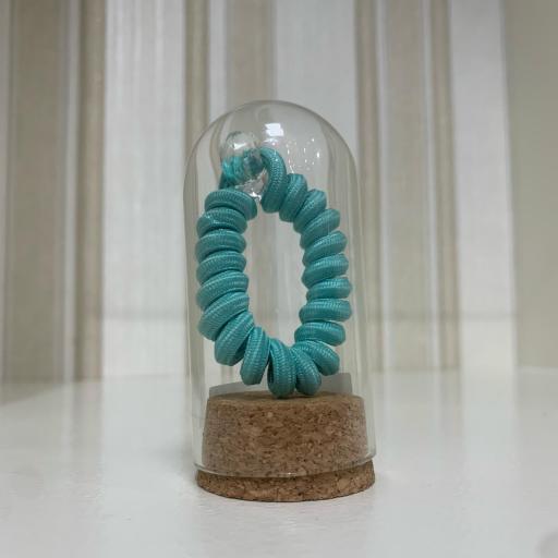 Coletero espiral turquesa en minibote de cristal
