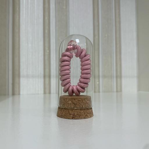 Coletero espiral rosa nude en minibote de cristal