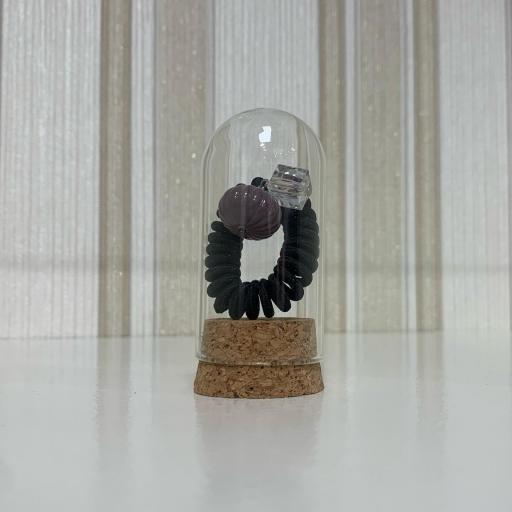 Coletero espiral negro con cubo transparente en minibote de cristal