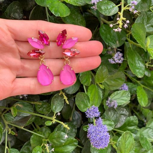 Pendientes Pavie tres piezas marquesa y gota rosa