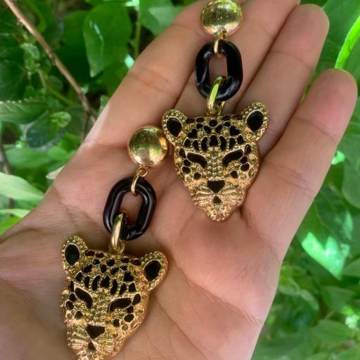 Pendientes aro leopardo negro y blanco [0]