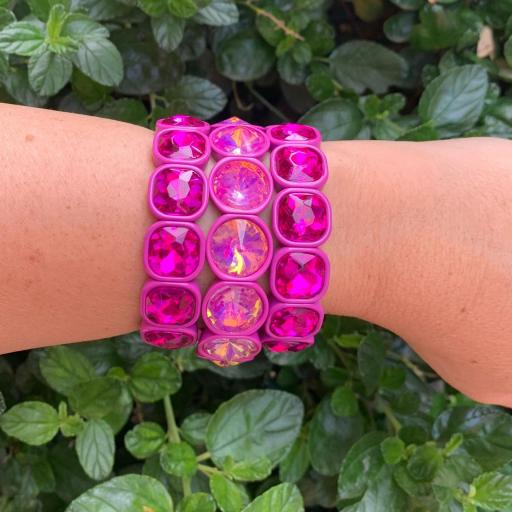 Pulsera elástica piezas cuadradas rosa flúor [1]