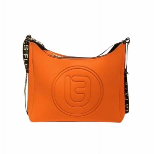 Bolso La Fille des Fleurs naranja con bandolera corta con letras blancas