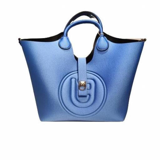 Bolso La Fille des Fleurs azul marino con asa semirrígida y aldaba