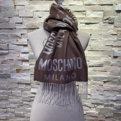 Bufanda Moschino beige y visón logo