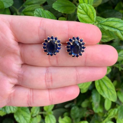 Pendientes plata y circonita oval flor azul