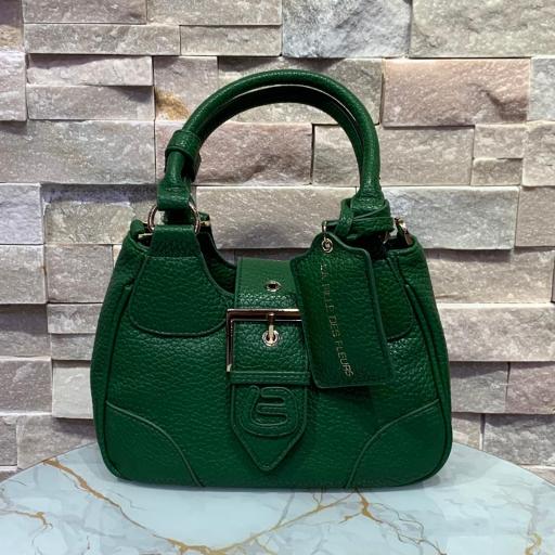 Bolso La Fille des Fleurs ecopiel verde pequeño hebilla frontal