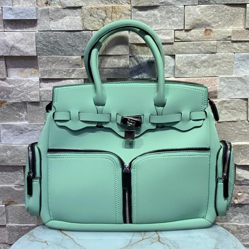 Bolso La Fille des Fleurs maletin menta con asa semirrígida y candado