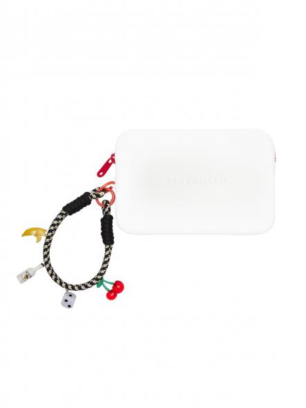 Cartera grande Viajecito blanca charms cremallera fresa