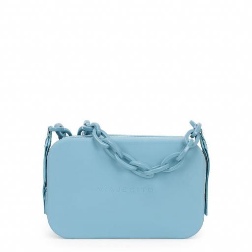 Bolso Viajecito azul correa doble eslabones y estampada