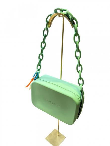 Bolso Viajecito verde correa doble eslabones y estampada