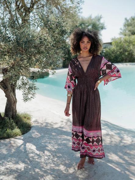 VESTIDO LARGO SABANA BROWN SLEEVES PITI CUITI