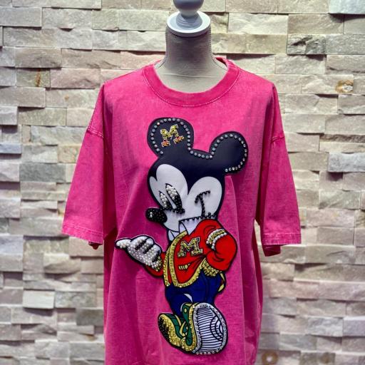 Camiseta de algodón temática Disney  en color fucsia 