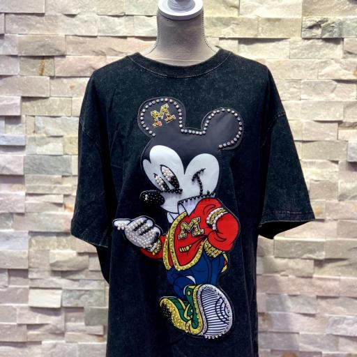 Camiseta de algodón temática Disney  en color negro 