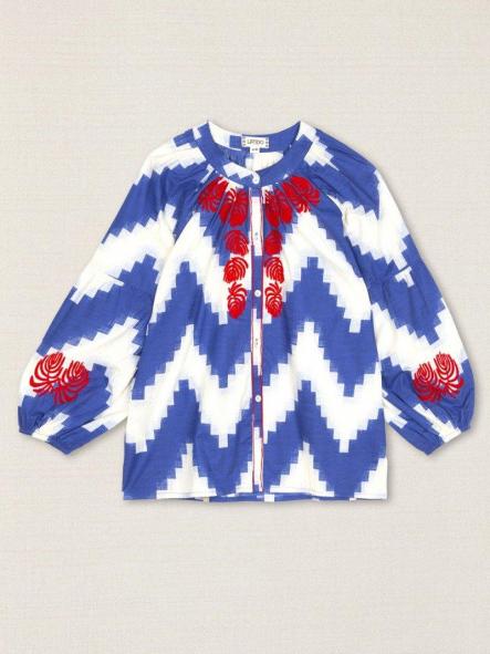 Camisa bordada zigzag azul con bordado rojo [1]