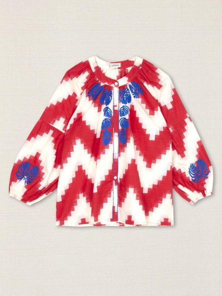 Camisa bordada zigzag rojo con bordado azul [1]