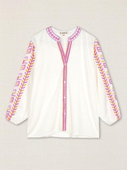Camisa blanca bordados fucsia y lila [1]