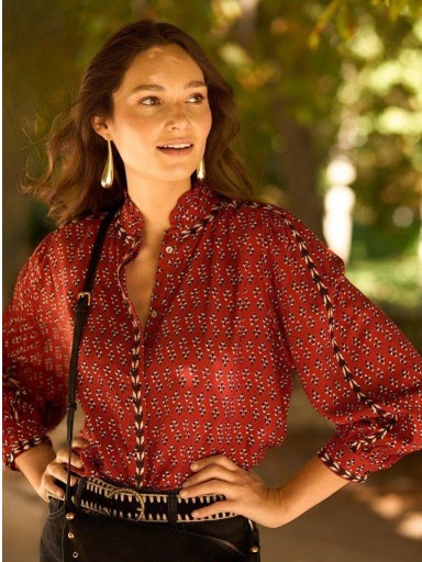 Camisa estampada granate con bordado de espiga Latido