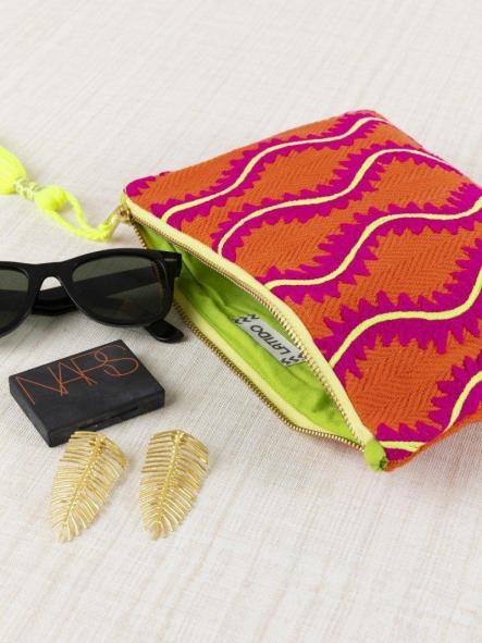 Neceser Latido bordado ondas naranja y buganvilla
