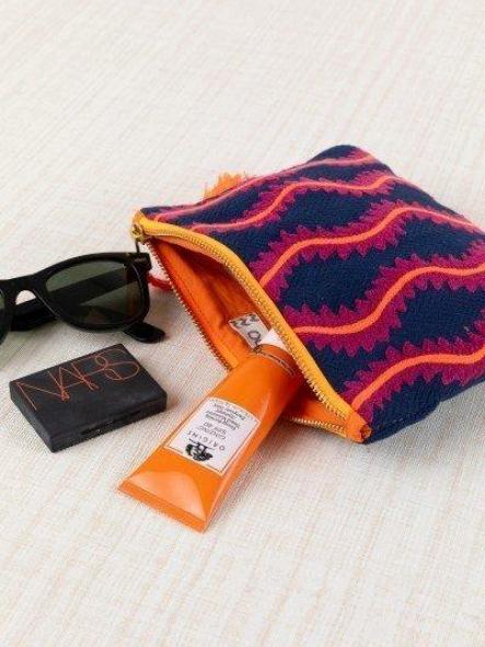 Neceser Latido bordado ondas marino y naranja flúor