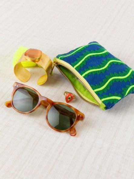 Neceser Latido bordado ondas azul y amarillo flúor